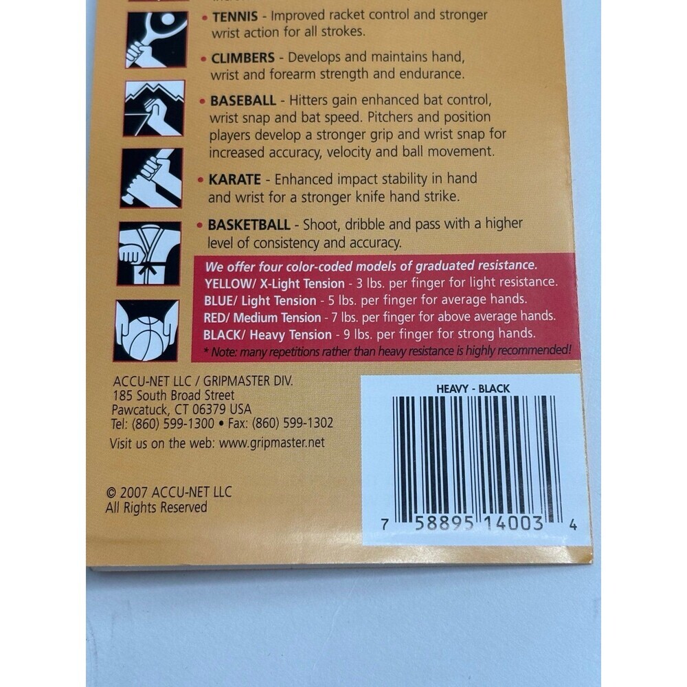 Gripmaster Hand & Finger Exerciser Heavy Tension Black Red Like New In Package - Picture 7 of 12